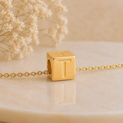 3+1 Aktion - Buchstaben Würfel Anhänger Damen 585 Gold teilmattiert - Optional mit Ankerkette 45cm