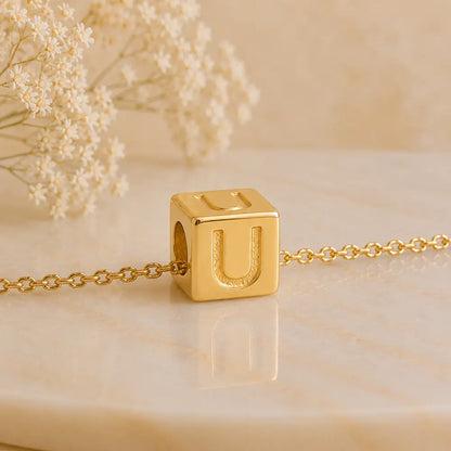 3+1 Aktion - Buchstaben Würfel Anhänger Damen 585 Gold teilmattiert - Optional mit Ankerkette 45cm
