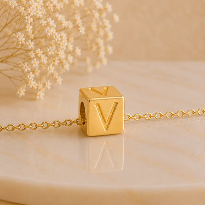3+1 Aktion - Buchstaben Würfel Anhänger Damen 585 Gold teilmattiert - Optional mit Ankerkette 45cm