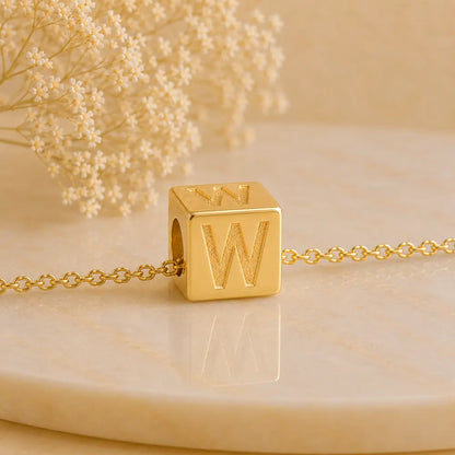 3+1 Aktion - Buchstaben Würfel Anhänger Damen 585 Gold teilmattiert - Optional mit Ankerkette 45cm