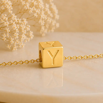 3+1 Aktion - Buchstaben Würfel Anhänger Damen 585 Gold teilmattiert - Optional mit Ankerkette 45cm