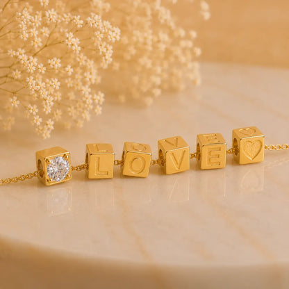 3+1 Aktion - Buchstaben Würfel Anhänger Damen 585 Gold teilmattiert - Optional mit Ankerkette 45cm