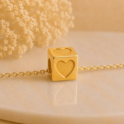 3+1 Aktion - Buchstaben Würfel Anhänger Damen 585 Gold teilmattiert - Optional mit Ankerkette 45cm