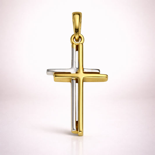 Kreuz Anhänger 585 Gold zweifarbig - 2,2cm