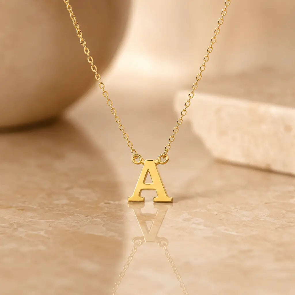 Buchstaben Collier Damen 585 Gold - diamantierte Ankerkette verstellbar 43cm