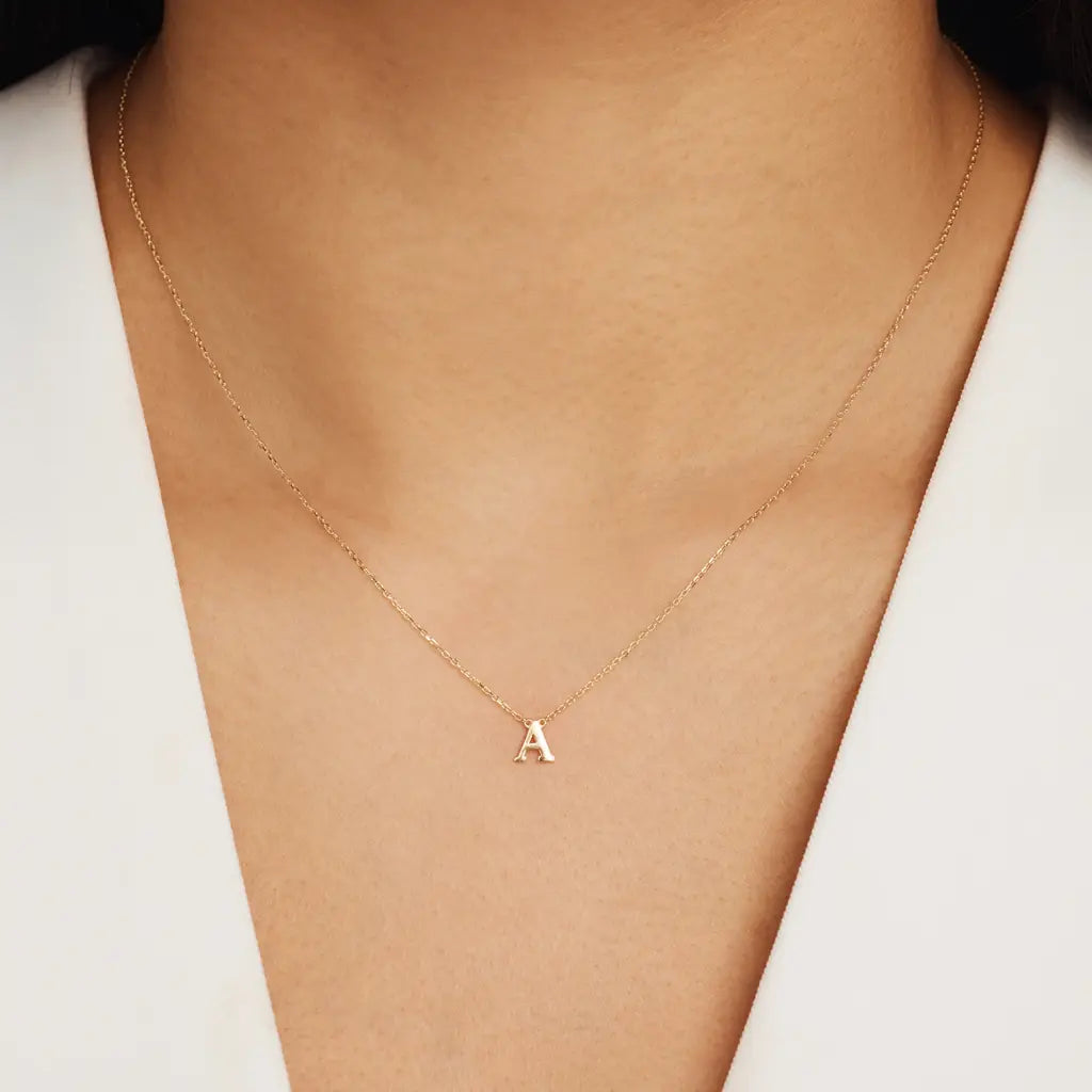 Buchstaben Collier Damen 585 Gold - diamantierte Ankerkette verstellbar 43cm