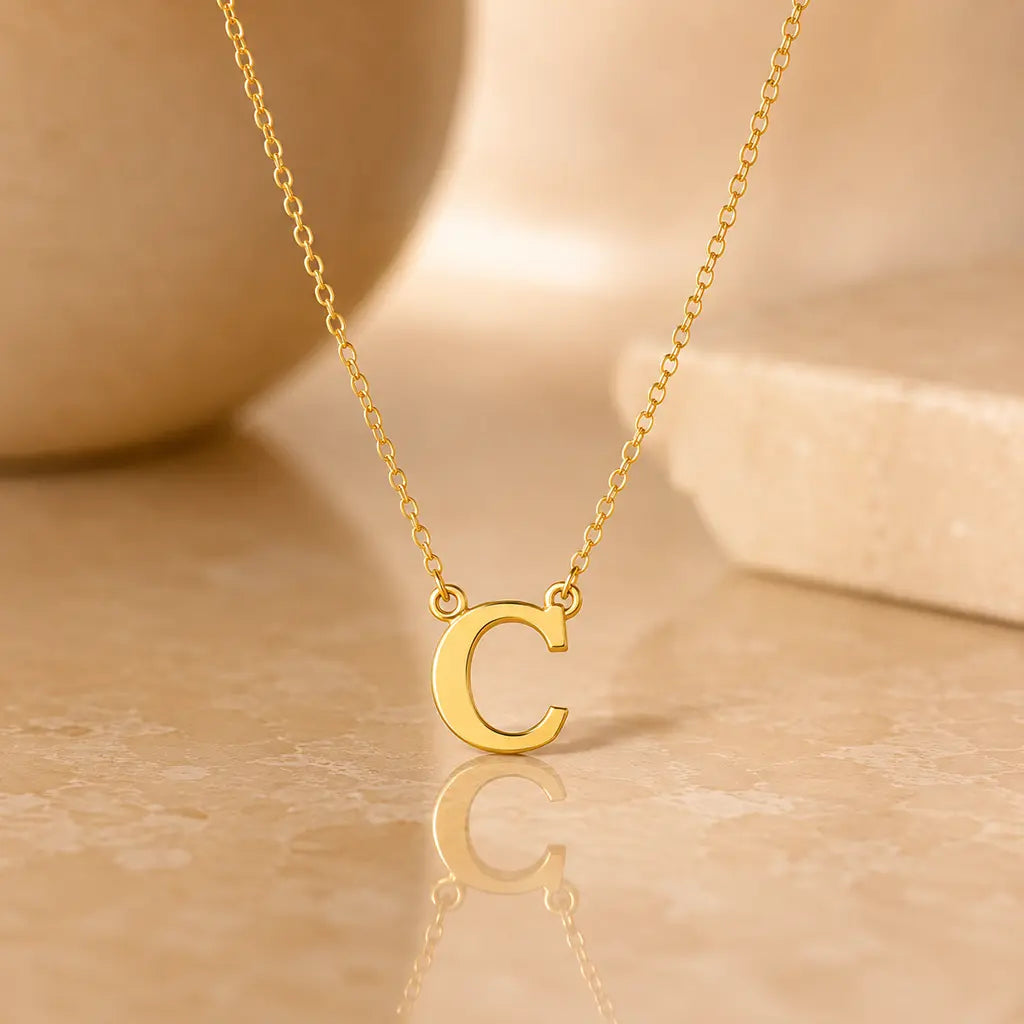 Buchstaben Collier Damen 585 Gold - diamantierte Ankerkette verstellbar 43cm