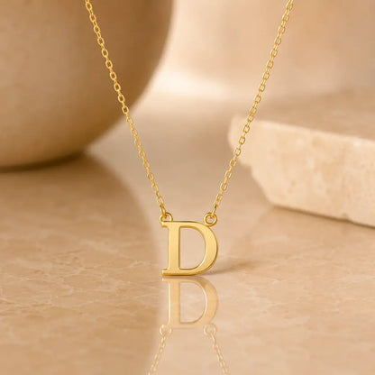 Buchstaben Collier Damen 585 Gold - diamantierte Ankerkette verstellbar 43cm