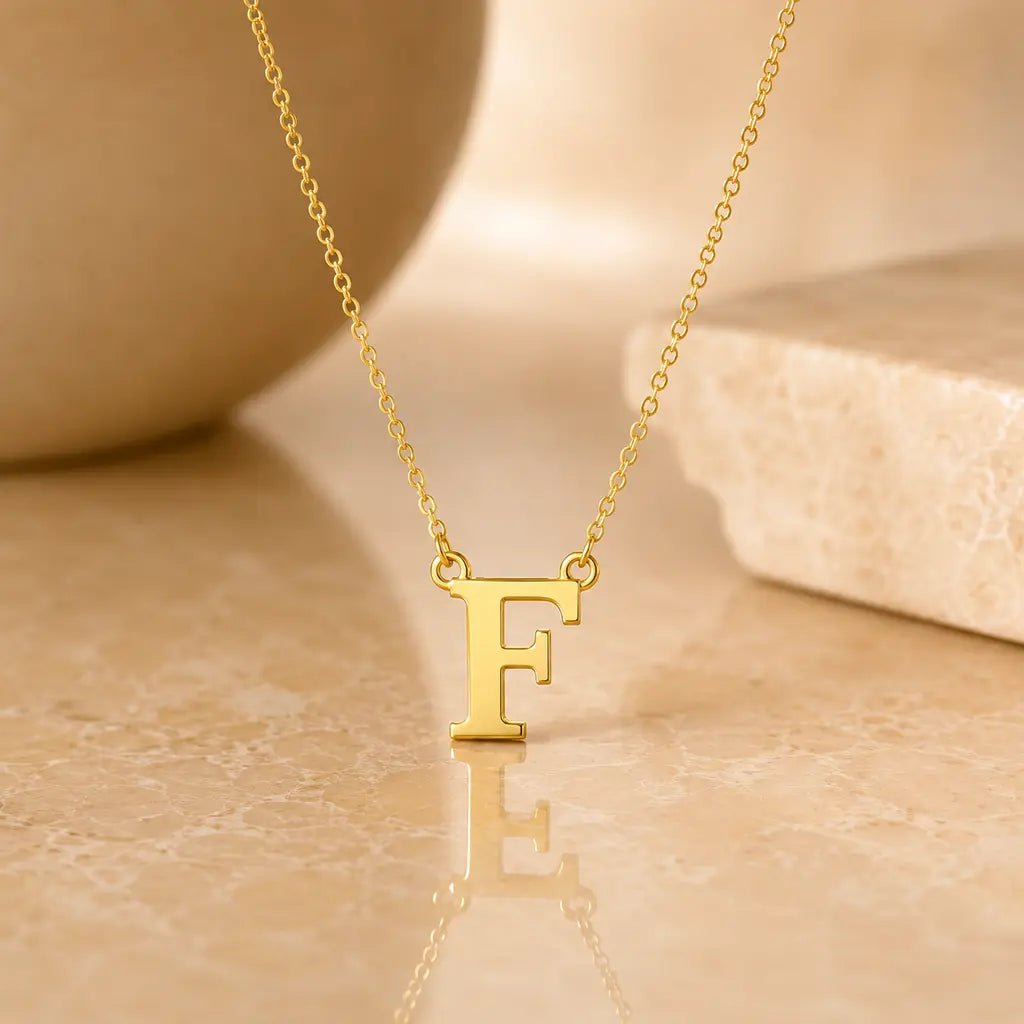 Buchstaben Collier Damen 585 Gold - diamantierte Ankerkette verstellbar 43cm
