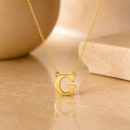 Buchstaben Collier Damen 585 Gold - diamantierte Ankerkette verstellbar 43cm