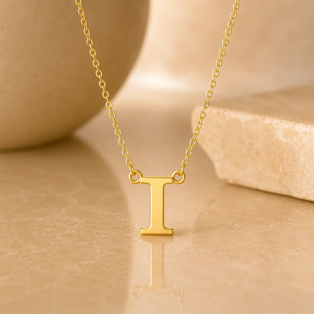 Buchstaben Collier Damen 585 Gold - diamantierte Ankerkette verstellbar 43cm