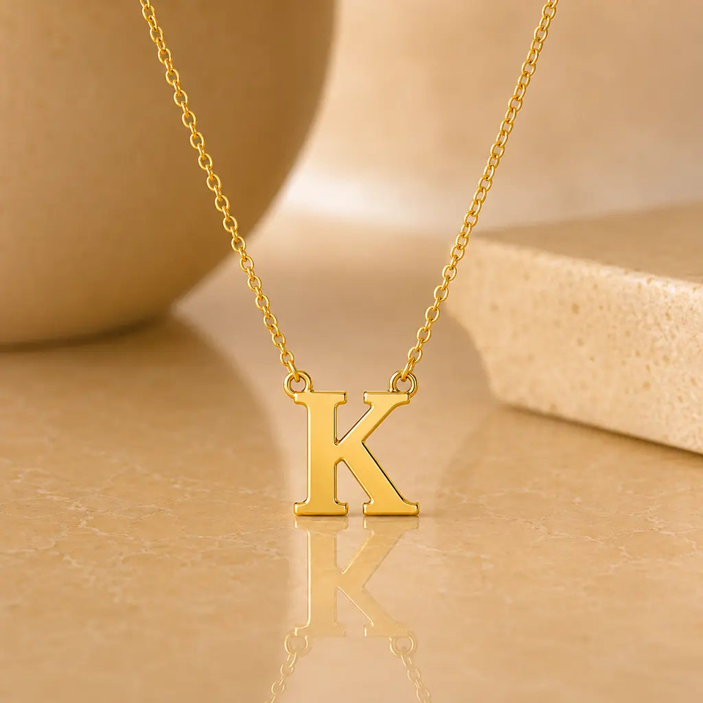 Buchstaben Collier Damen 585 Gold - diamantierte Ankerkette verstellbar 43cm