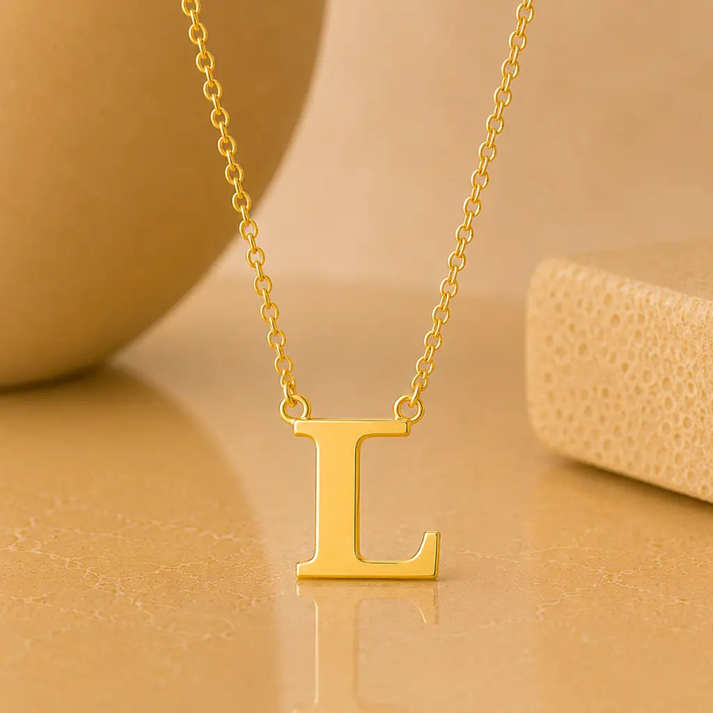 Buchstaben Collier Damen 585 Gold - diamantierte Ankerkette verstellbar 43cm