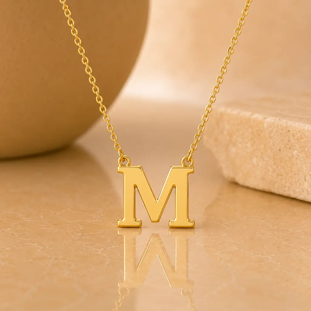 Buchstaben Collier Damen 585 Gold - diamantierte Ankerkette verstellbar 43cm