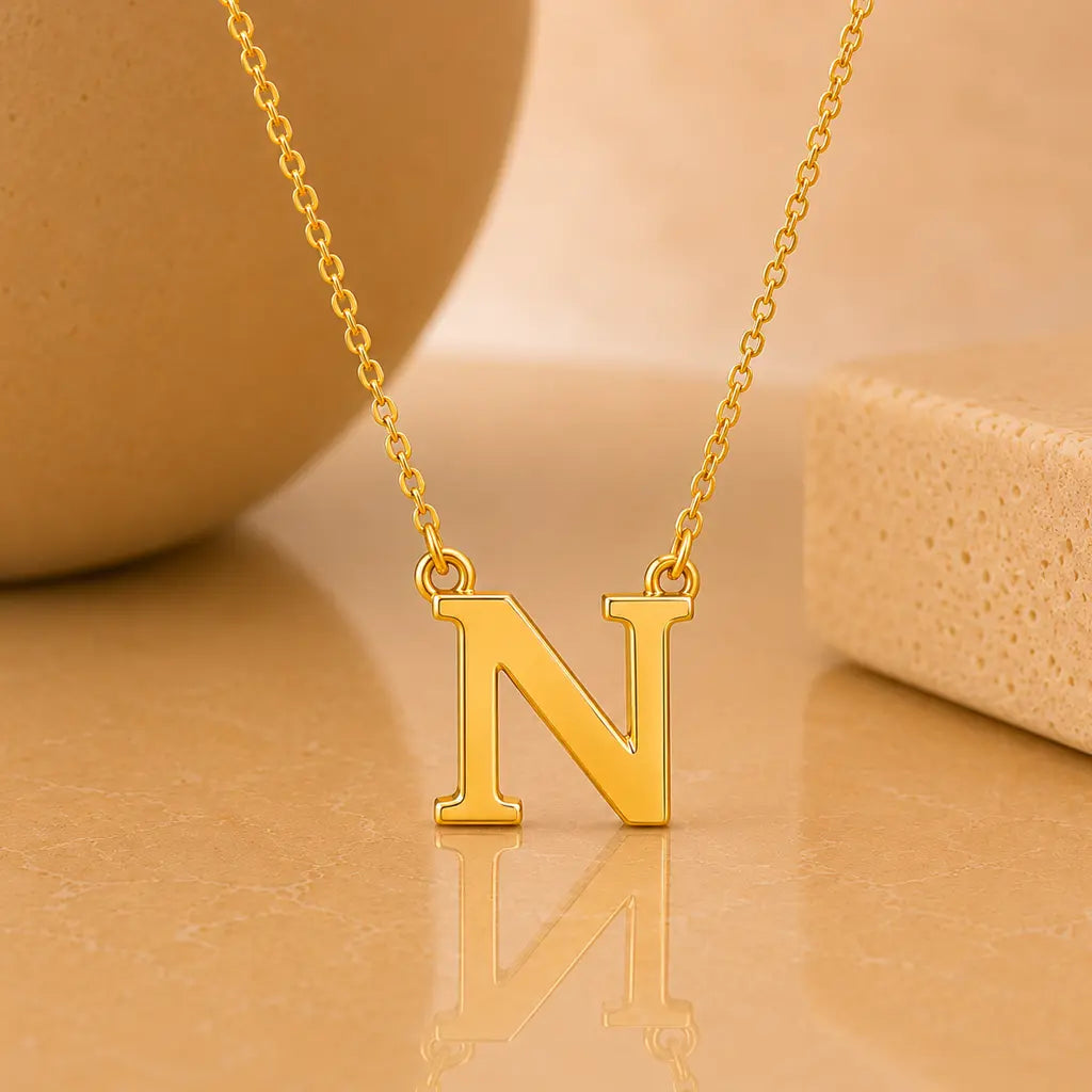 Buchstaben Collier Damen 585 Gold - diamantierte Ankerkette verstellbar 43cm