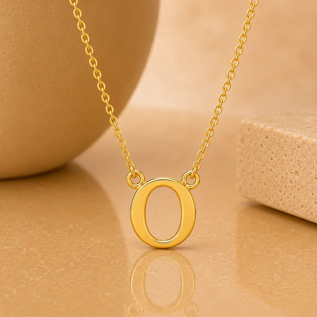 Buchstaben Collier Damen 585 Gold - diamantierte Ankerkette verstellbar 43cm