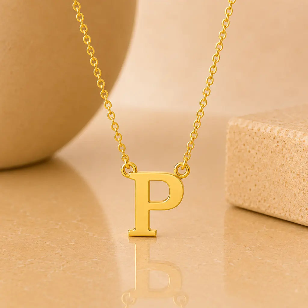 Buchstaben Collier Damen 585 Gold - diamantierte Ankerkette verstellbar 43cm