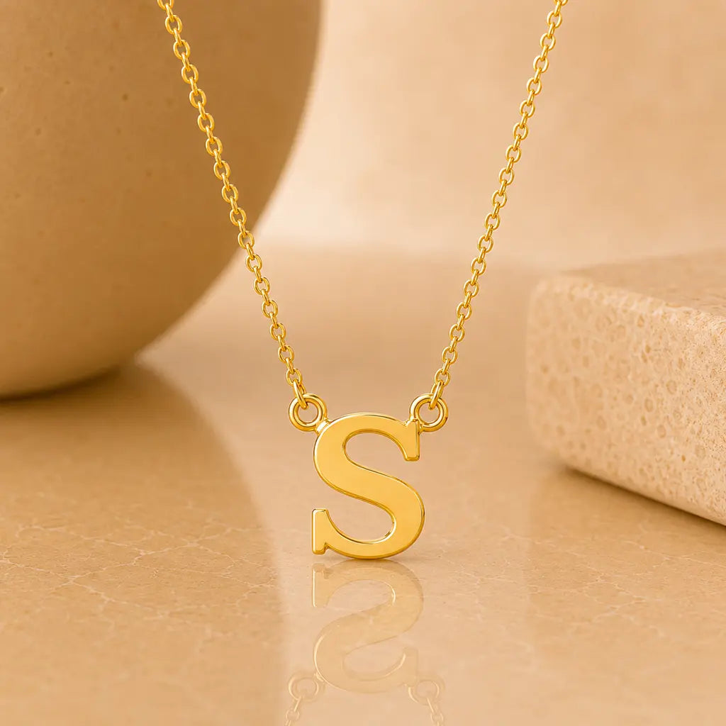 Buchstaben Collier Damen 585 Gold - diamantierte Ankerkette verstellbar 43cm