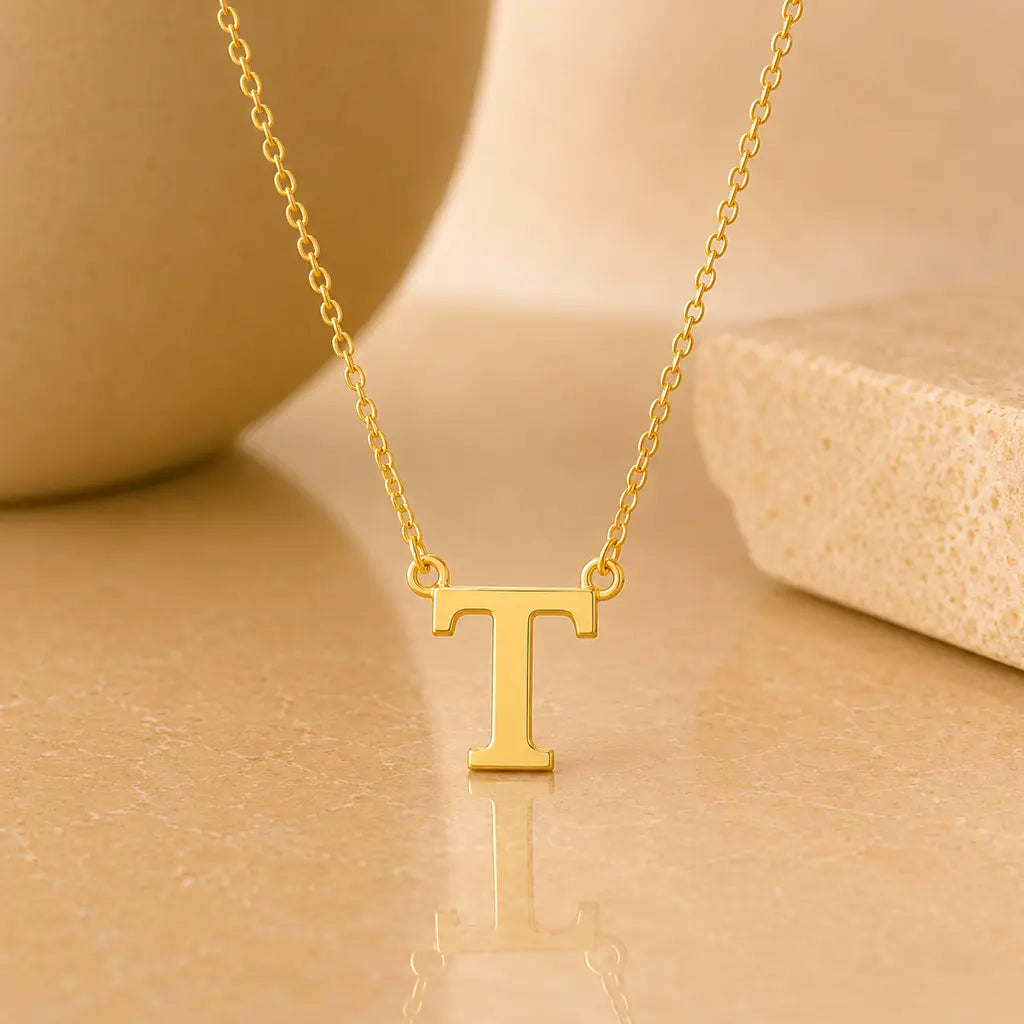 Buchstaben Collier Damen 585 Gold - diamantierte Ankerkette verstellbar 43cm