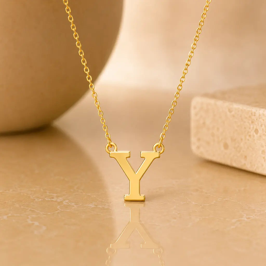 Buchstaben Collier Damen 585 Gold - diamantierte Ankerkette verstellbar 43cm