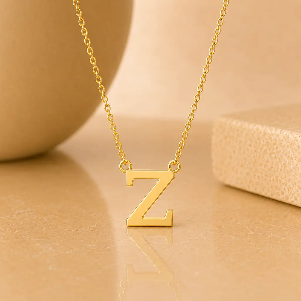 Buchstaben Collier Damen 585 Gold - diamantierte Ankerkette verstellbar 43cm