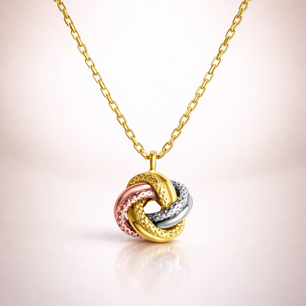 Damen Anhänger mit Kette 585 Gelbgold tricolor Knoten - 45cm