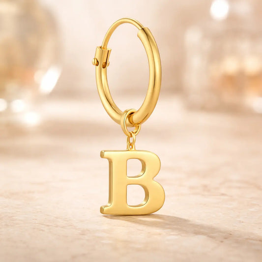 Damen Creolen 585 Gold Buchstabe Anhänger - Einzelne Creole