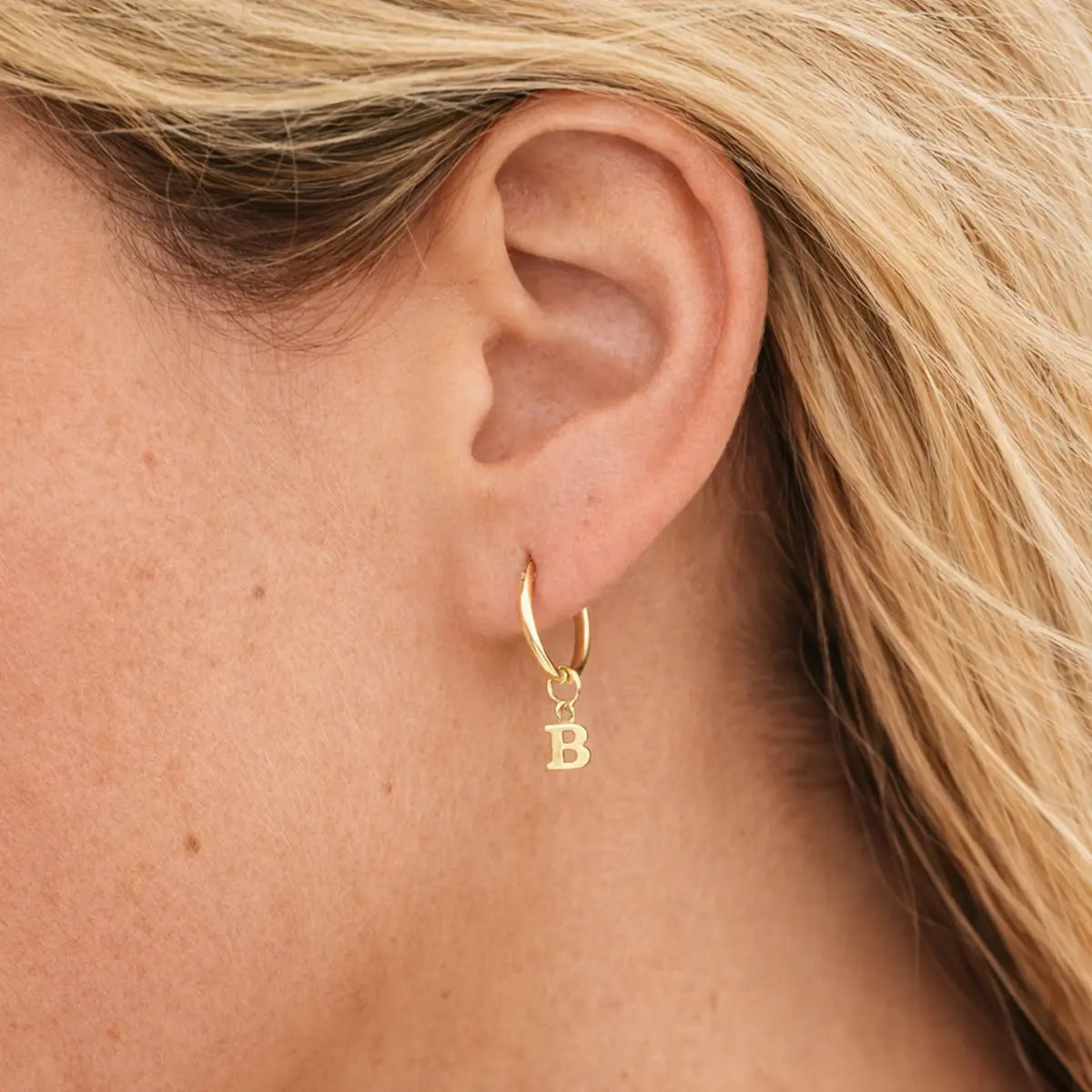 Damen Creolen 585 Gold Buchstabe Anhänger - Einzelne Creole