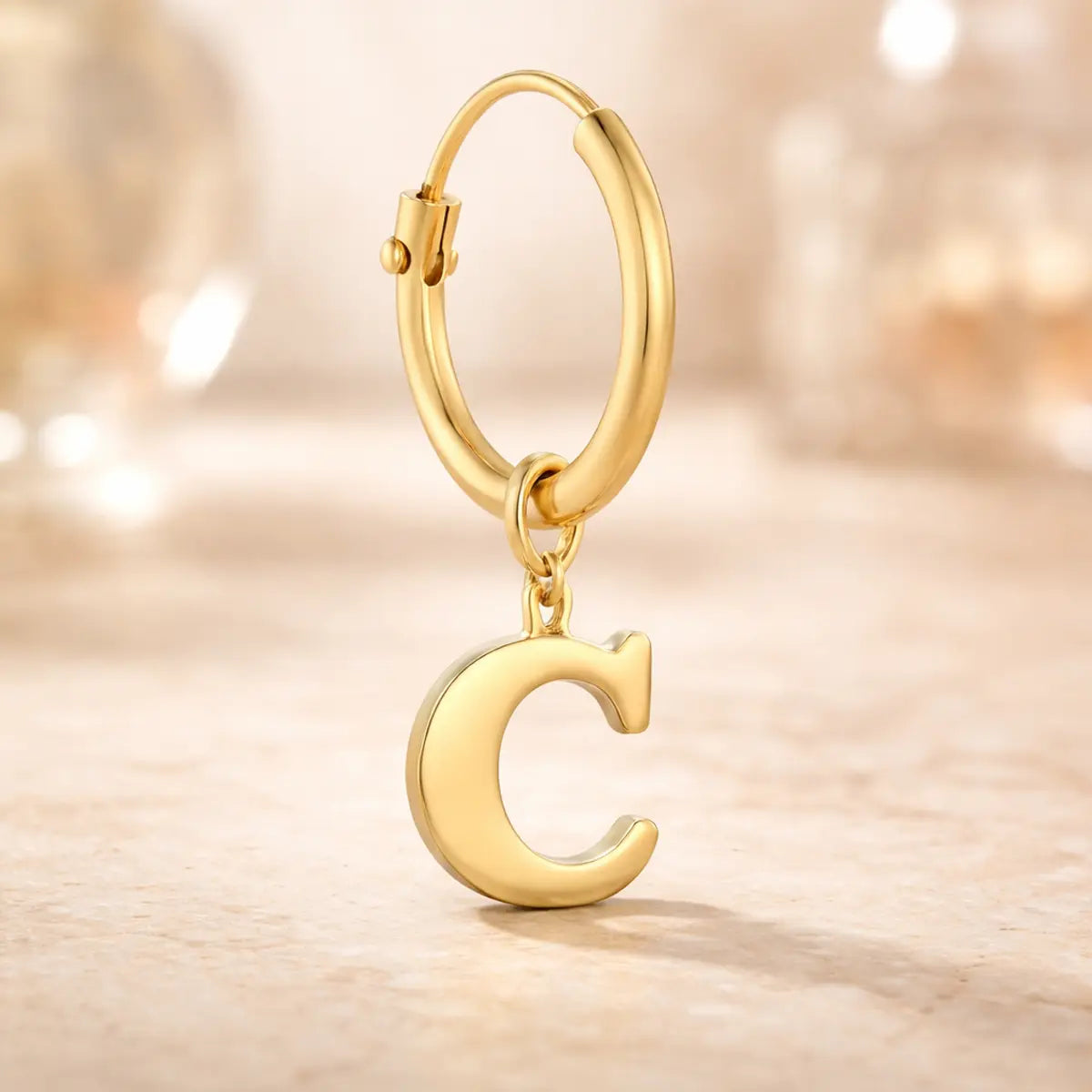 Damen Creolen 585 Gold Buchstabe Anhänger - Einzelne Creole