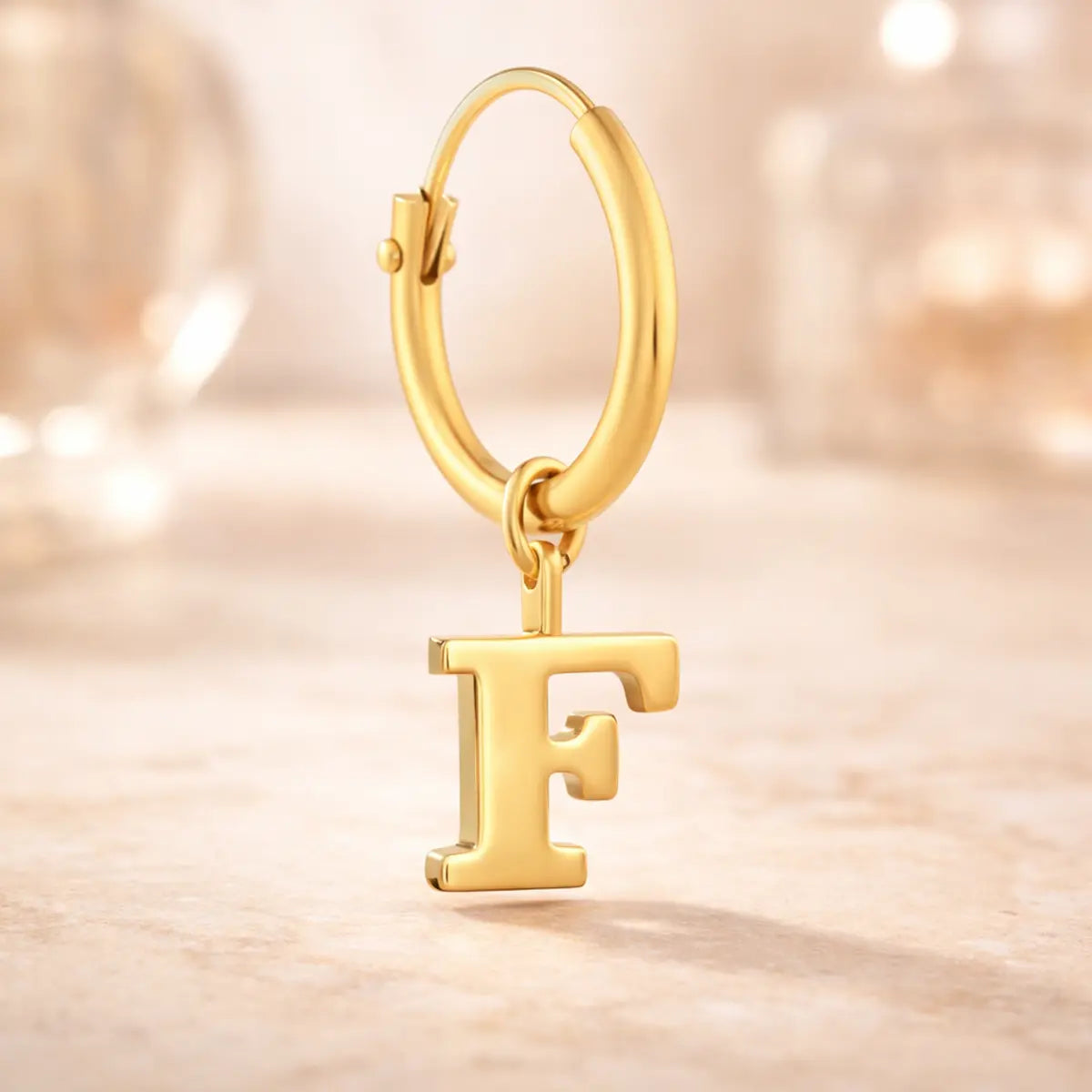 Damen Creolen 585 Gold Buchstabe Anhänger - Einzelne Creole