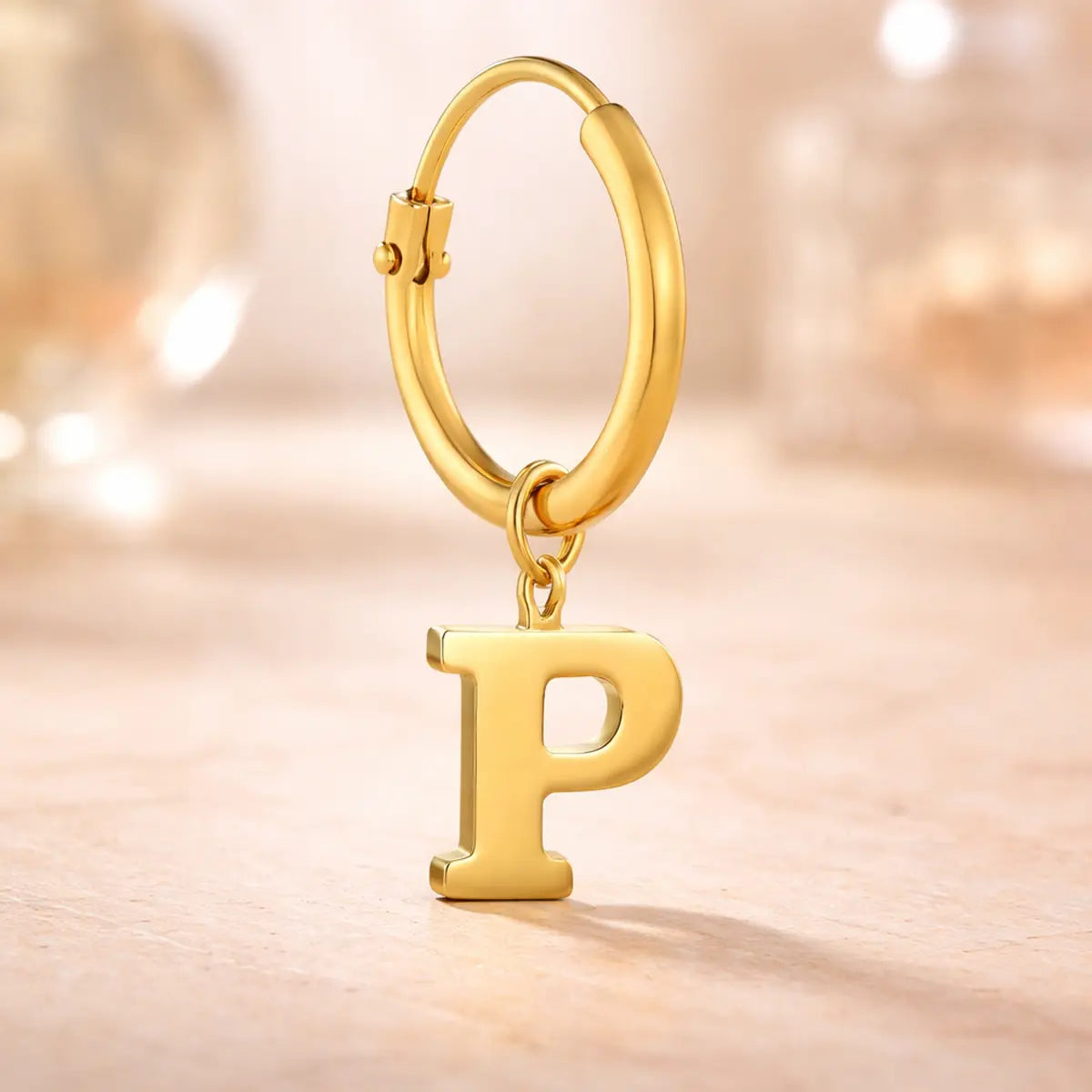 Damen Creolen 585 Gold Buchstabe Anhänger - Einzelne Creole