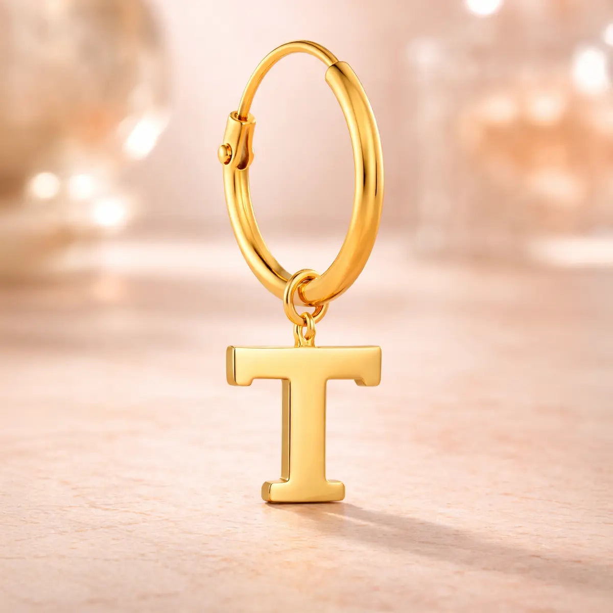 Damen Creolen 585 Gold Buchstabe Anhänger - Einzelne Creole