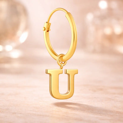 Damen Creolen 585 Gold Buchstabe Anhänger - Einzelne Creole