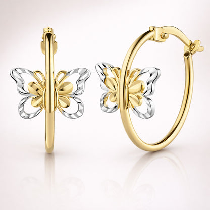 Damen Creolen 585 Gold Schmetterling zweifarbig - 17mm