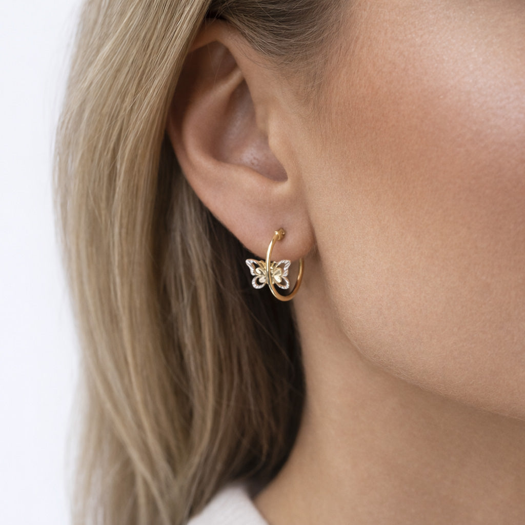 Damen Creolen 585 Gold Schmetterling zweifarbig - 17mm