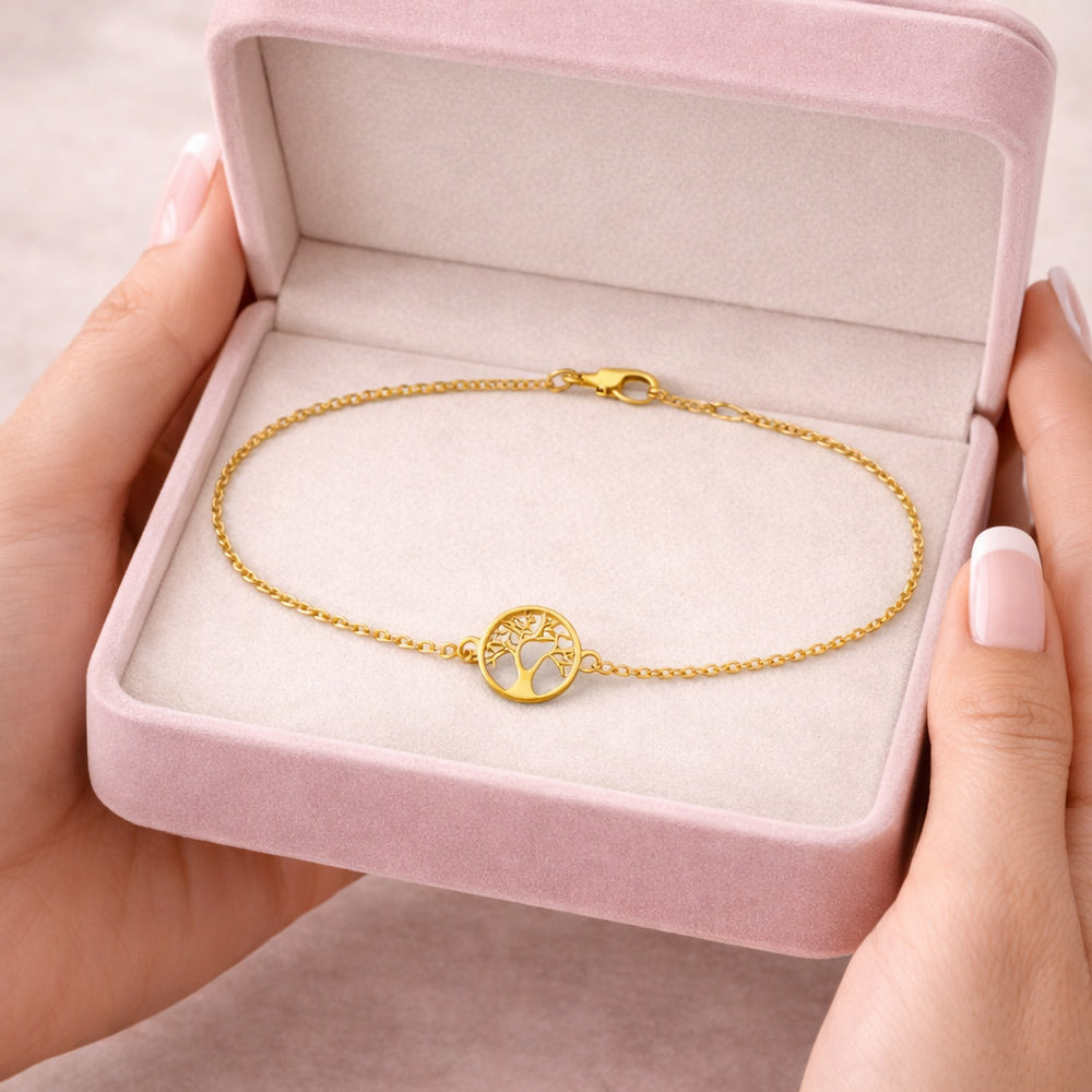 585 Gold Damenarmband mit Motiv Lebensbaum in Schmuckbox