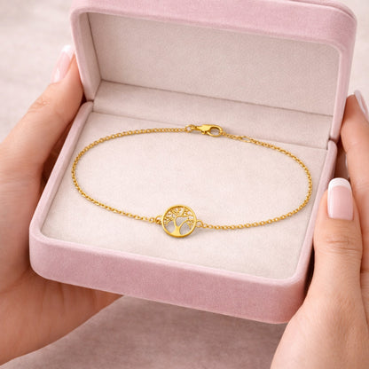 585 Gold Damenarmband mit Motiv Lebensbaum in Schmuckbox