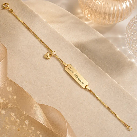 ID-Schildarmband Kinder 585 Gold Herz gravierbar - Armkette 14cm - Made in Germany