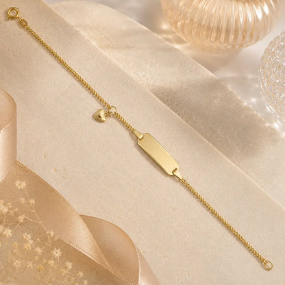 ID-Schildarmband Kinder 585 Gold Herz gravierbar - Armkette 14cm - Made in Germany