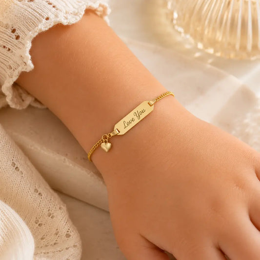 ID-Schildarmband Kinder 585 Gold Herz gravierbar - Armkette 14cm - Made in Germany