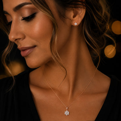 Blumenanhänger Damen 585 Rotgold mit 7 Diamanten Brillanten 0,14 ct W/SI - optional mit Ankerkette 42cm