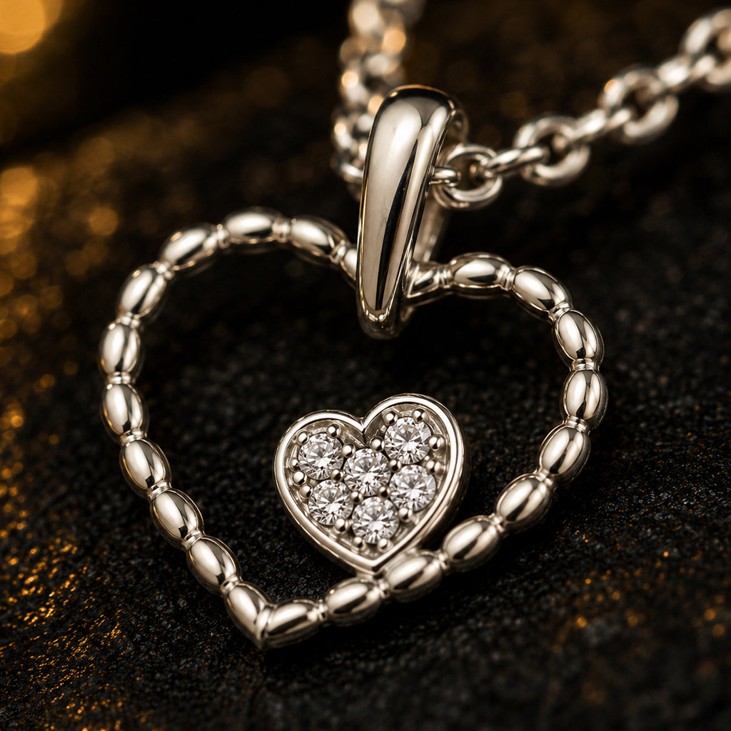 Herzanhänger Damen 585 Weißgold mit 6 Diamanten Brillanten 0,03 ct - optional mit Ankerkette 45cm