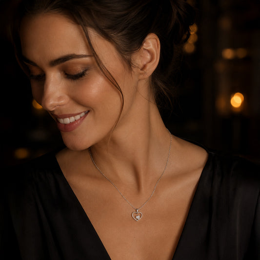 Herzanhänger Damen 585 Weißgold mit 6 Diamanten Brillanten 0,03 ct - optional mit Ankerkette 45cm