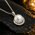 Perlenanhänger Damen 585 Weißgold mit Süßwasserperle und 8 Diamanten Brillanten 0,10 ct - optional mit Ankerkette 45cm