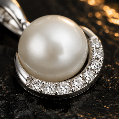 Perlenanhänger Damen 585 Weißgold mit Süßwasserperle und 8 Diamanten Brillanten 0,10 ct - optional mit Ankerkette 45cm