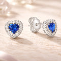 Ohrstecker Damen 585 Weißgold Herz 7mm blau Zirkonia mit weißem Pavé