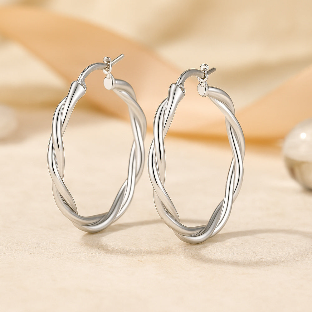 Ohrringe aus 925er Sterling-Silber, gedrehte Creolen, verschiedene Größen