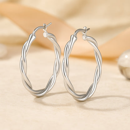 Ohrringe aus 925er Sterling-Silber, gedrehte Creolen, verschiedene Größen