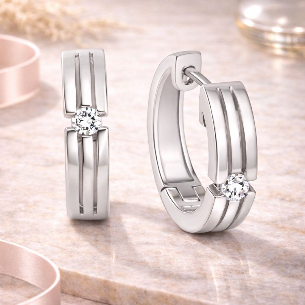 Damen Klappcreolen 925 Silber rhodiniert mit Zirkonia - 1,7cm