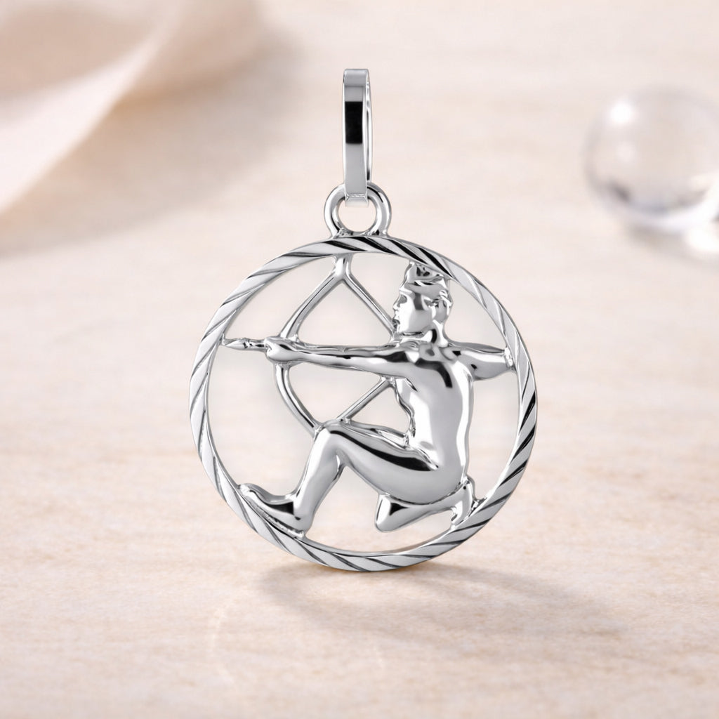 Sternzeichen Anhänger Damen 925 Sterling Silber rhodiniert 15mm - optional 45cm Kette